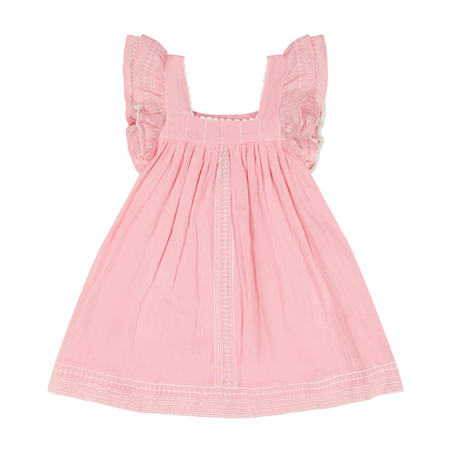 Mer St Barth Serena Girls' Tassel Dress Pink Embroidery