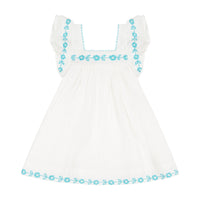 Serena Girls Tassel Dress Aqua Floral Embroidery