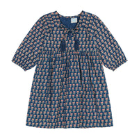 Sara Girl's Popover Dress Blue Floral Block Print