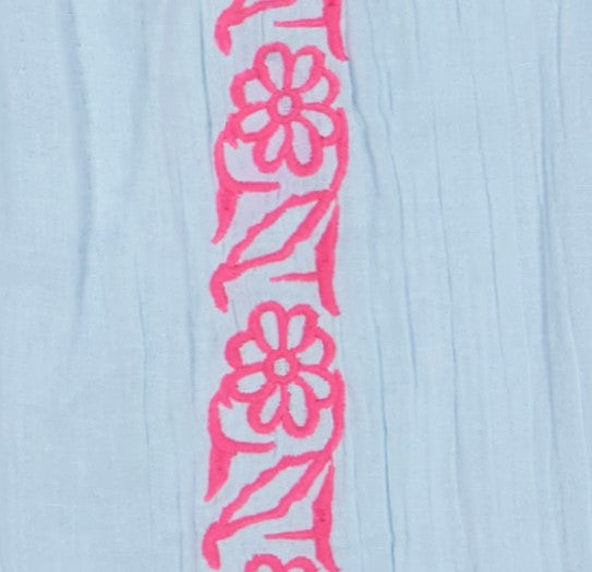 Serena Girls Tassel Dress Sky Embroidery