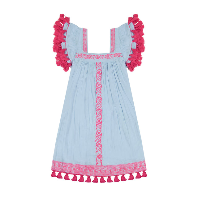 Mer St Barth Mini Sandrine Women's Dress Sky Embroidery