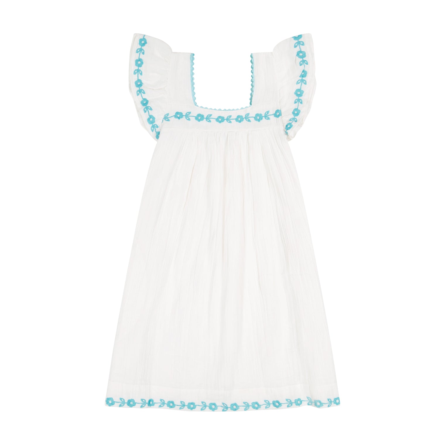 Mini Sandrine Womens Dress Aqua Floral Embroidery