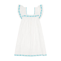Mini Sandrine Womens Dress Aqua Floral Embroidery