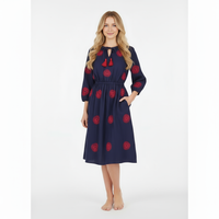 Solange Women's Popover Dress Navy Flower Embroidery