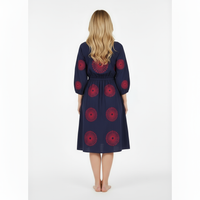Solange Women's Popover Dress Navy Flower Embroidery
