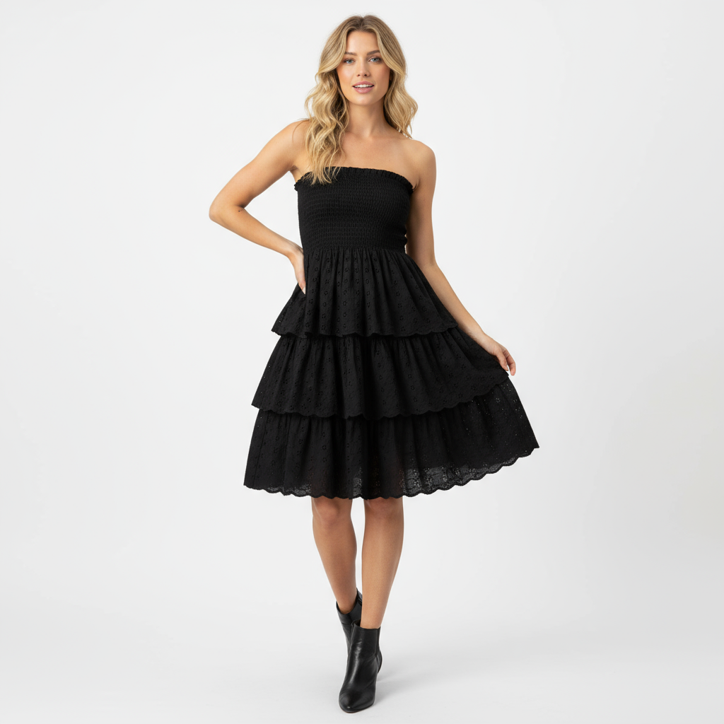 Karmin Women's Ruffle Skirt Black Eyelet