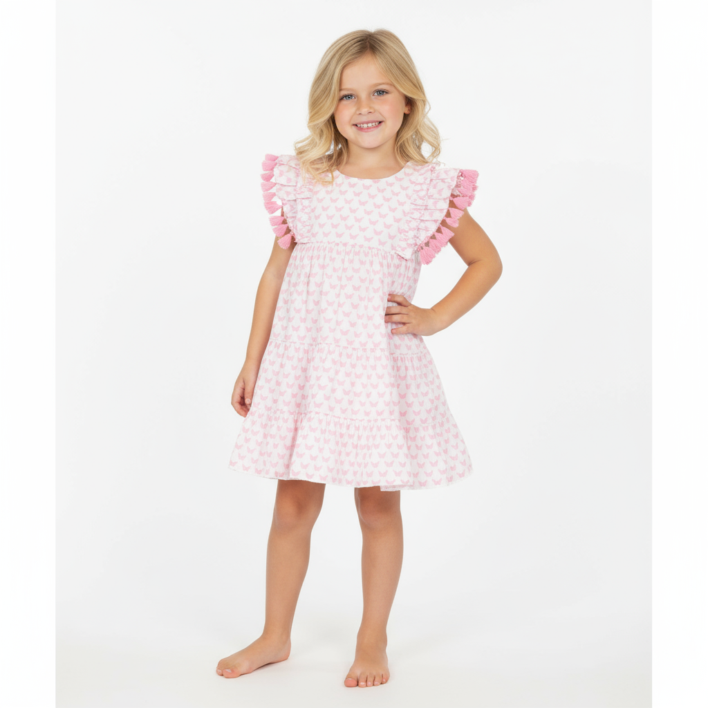 Sophie Girls Tassel Dress Pink Butterfly