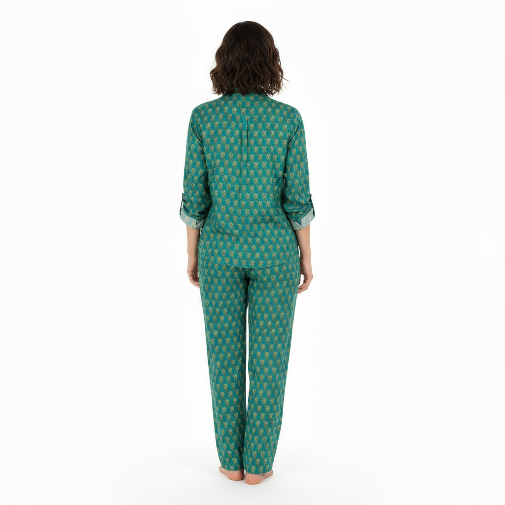 Clementine Womens Top & Pant Set Green Palm