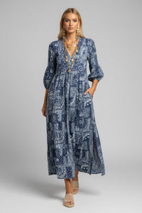 Pre-Order Amalie Women's Kaftan Patchwork Bandana Navy