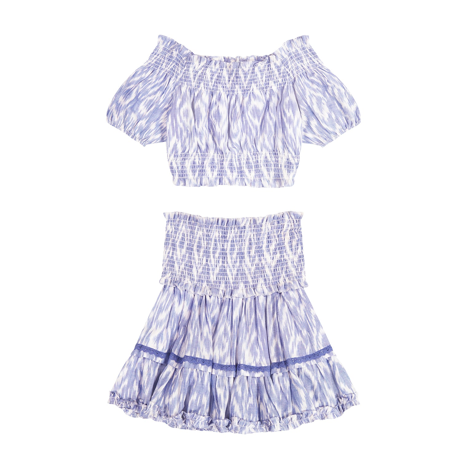 Amelie Women's Crop Top And Skirt Set Blue Ikat