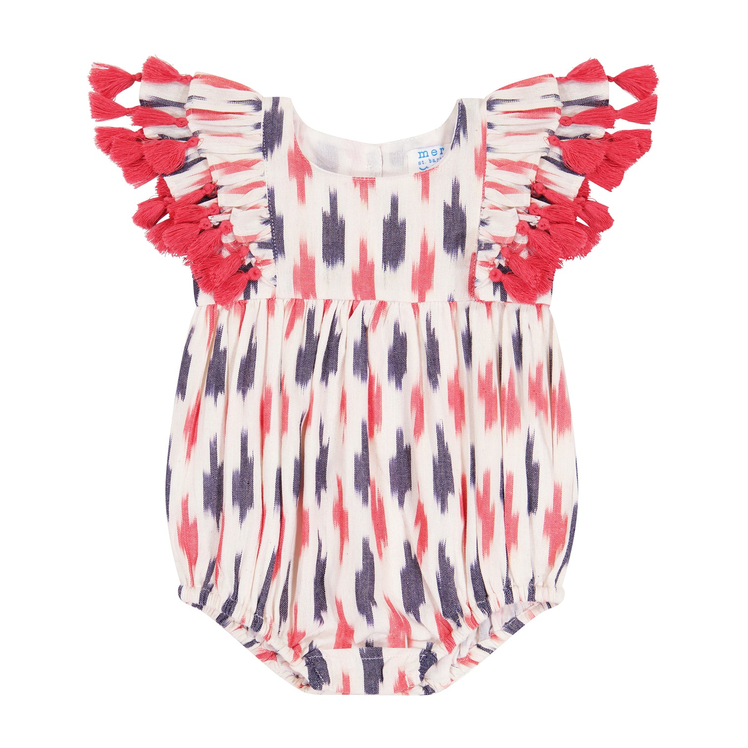 Anna Baby Romper Cream Navy Red Ikat