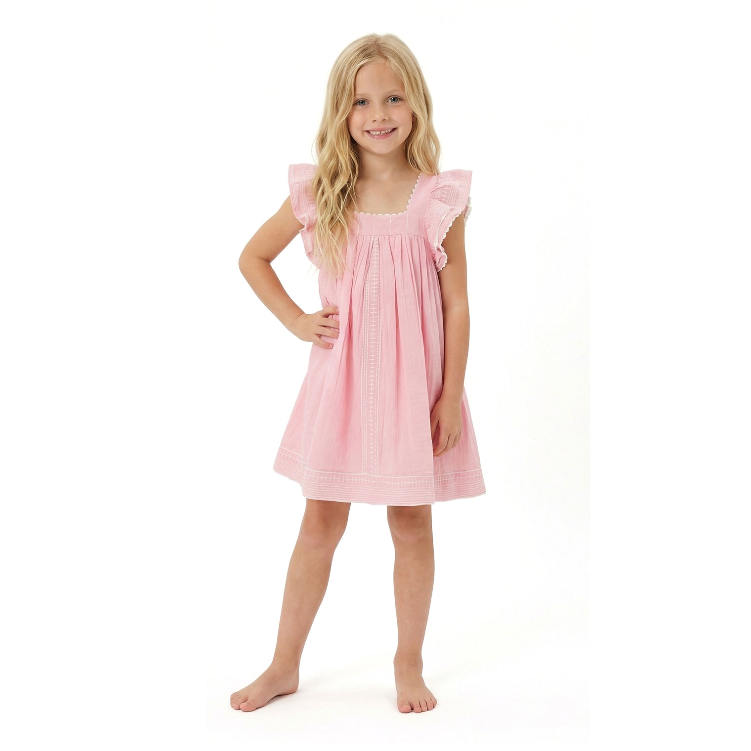 Serena Girls Tassel Dress Pink Embroidery