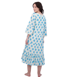 Suri Women's Bell Sleeve Dress Aqua Cream Ikat