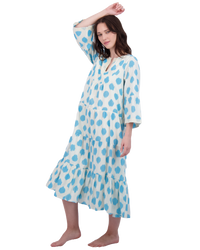 Suri Women's Bell Sleeve Dress Aqua Cream Ikat