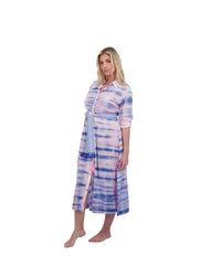 Anais Women's Button Front Shirtdress Rose Lapis Blue Shibori