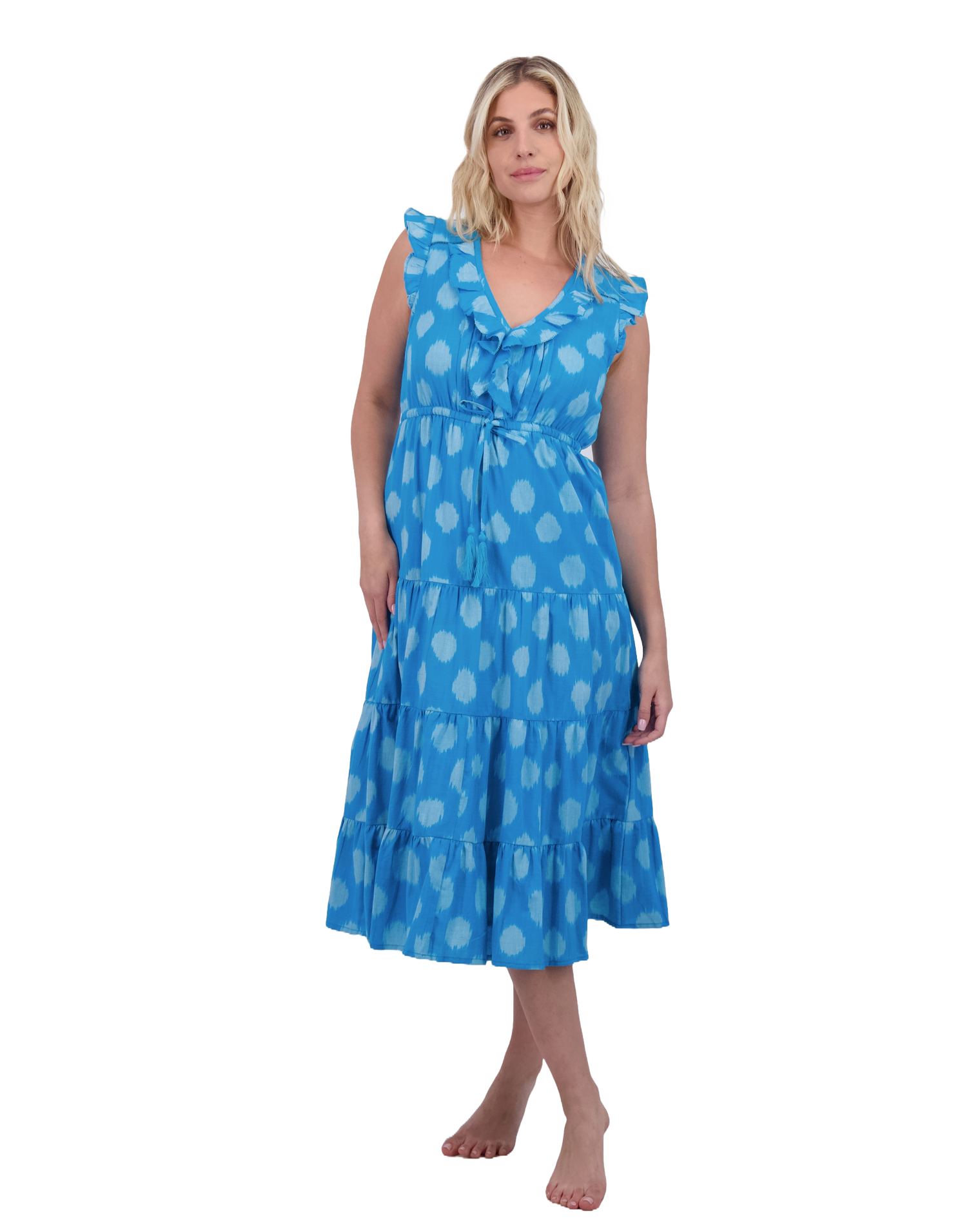 Giselle Women's Maxi Dress Cerulean Blue Ikat