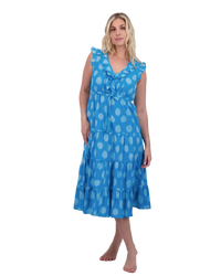 Giselle Women's Maxi Dress Cerulean Blue Ikat