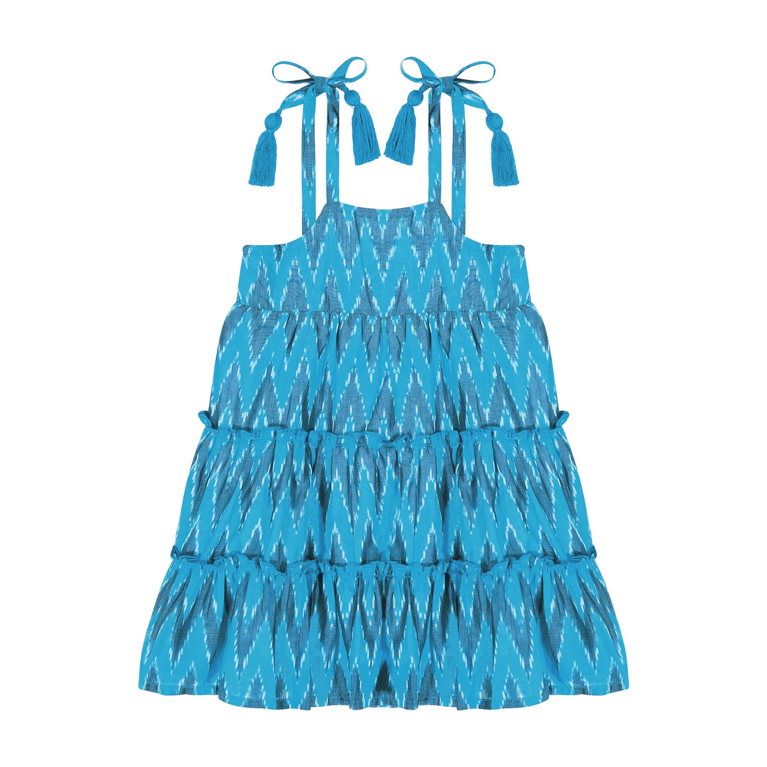 Bella Girl's Shoulder Tie Sundress Turquoise Ikat