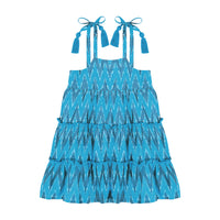 Bella Girl's Shoulder Tie Sundress Turquoise Ikat