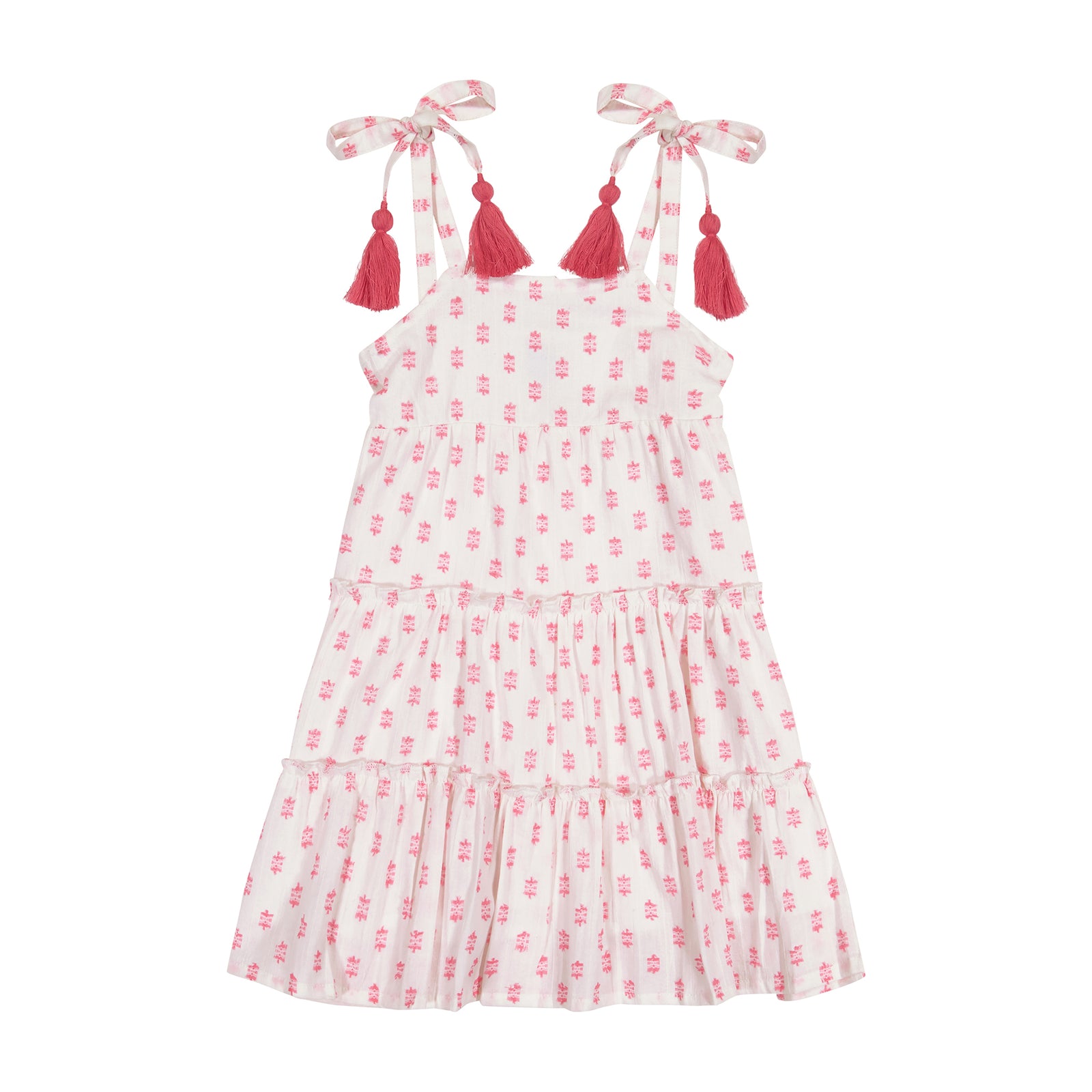 Mer St Barth Bella Girls' Shoulder Tie Sundress Pink Dobby