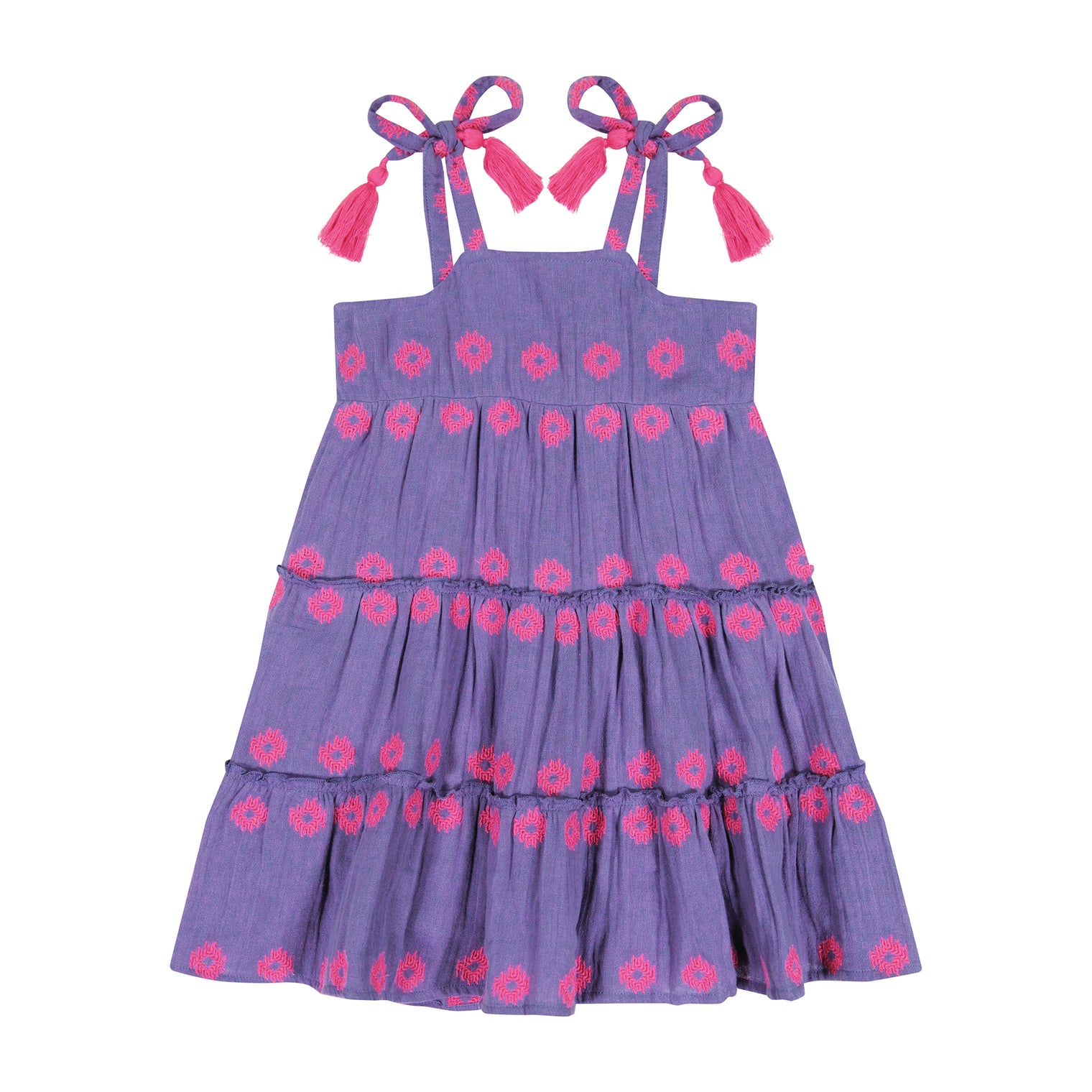 Bella Girl's Shoulder Tie Sundress Periwinkle Embroidery