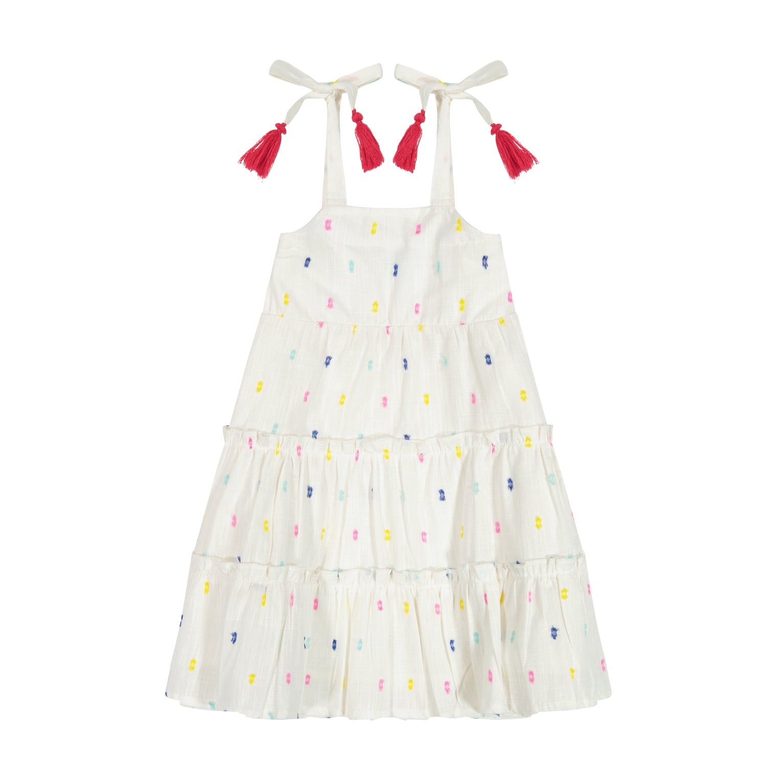 Bella Girl's Shoulder Tie Sundress Confetti Swiss Dot