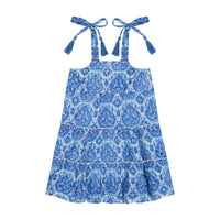 Bella Girl's Shoulder Tie Sundress Blue Paisley