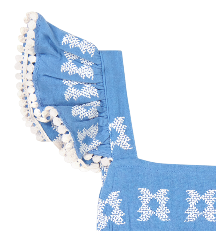 Chloe baby romper sky white embroidery