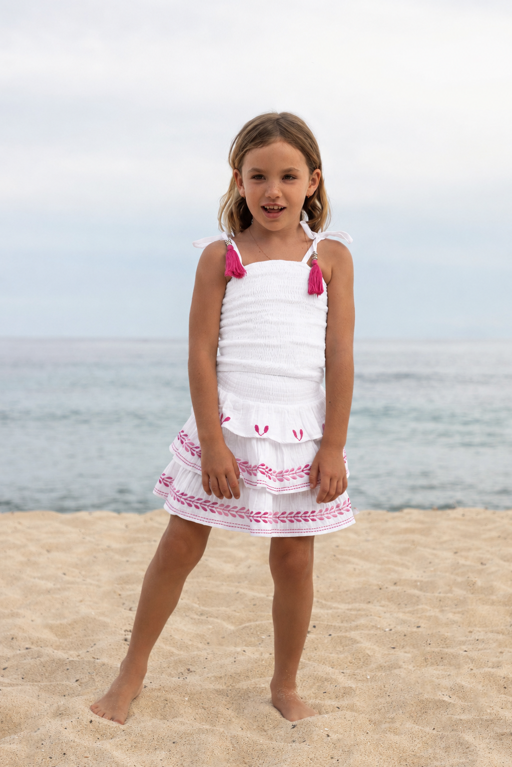 Louisa Girls' Top and Skirt Set Petal Embroidery