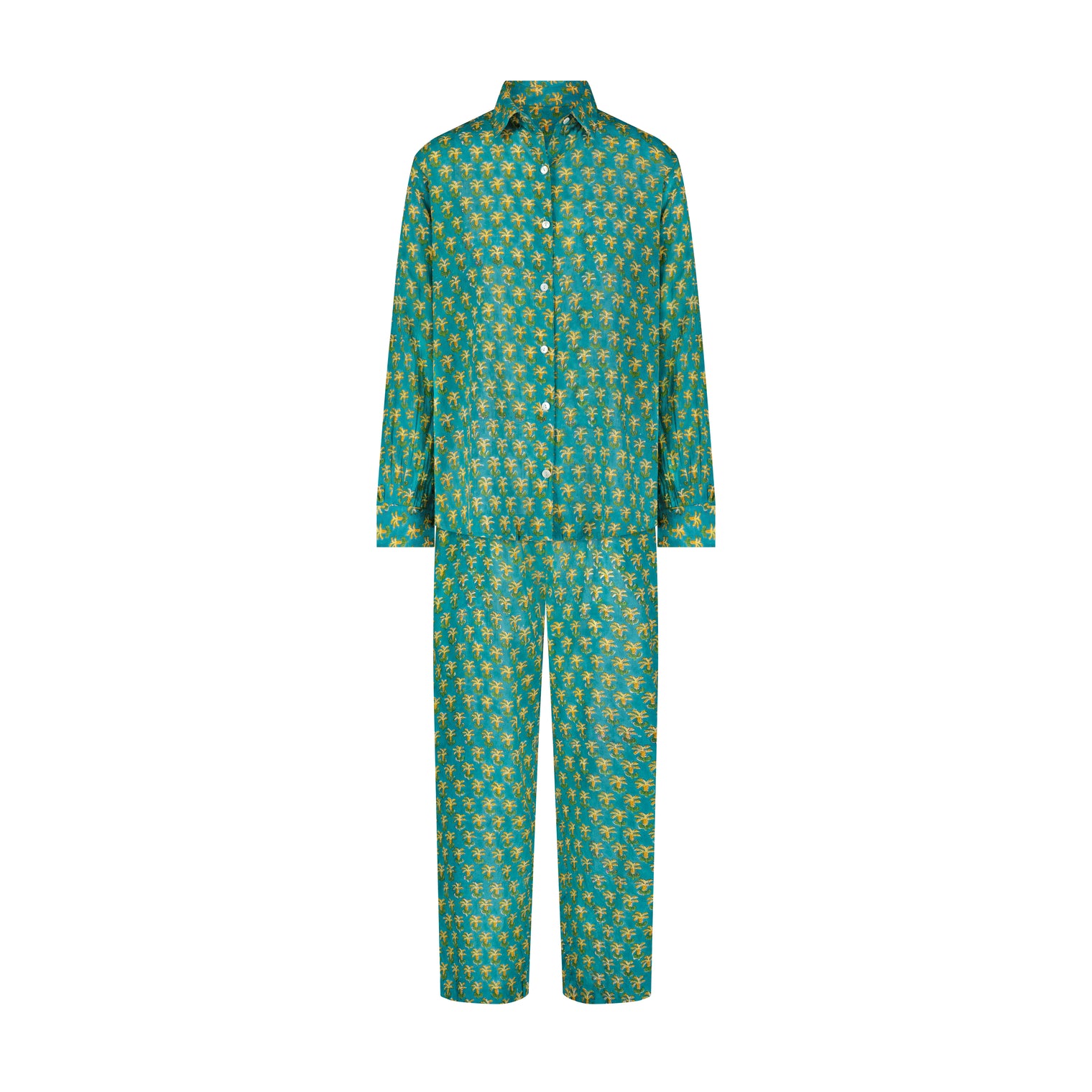 Clementine Womens Top & Pant Set Green Palm