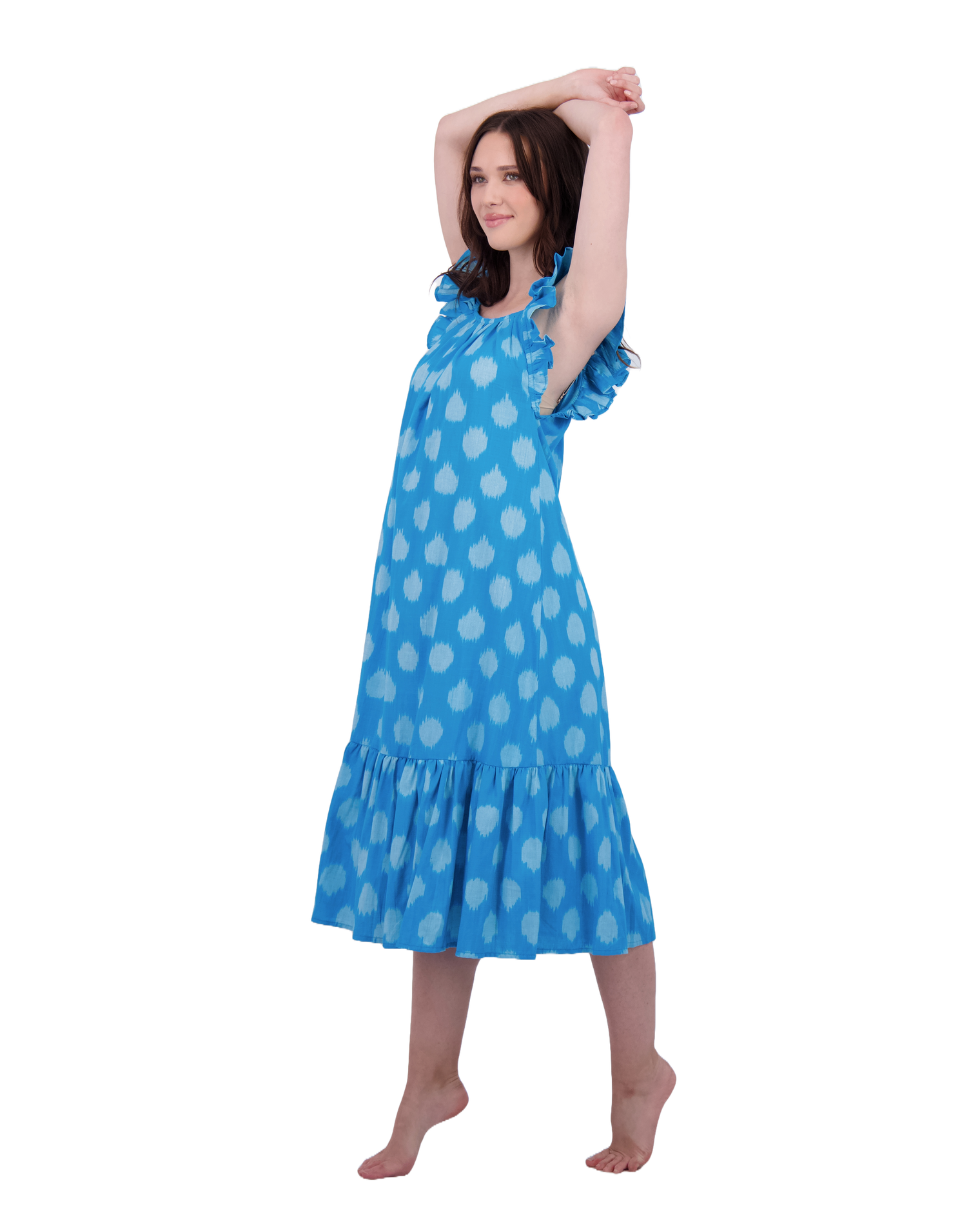 Eva Women's Ruffle Sundress Cerulean Blue Ikat