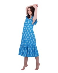 Eva Women's Ruffle Sundress Cerulean Blue Ikat