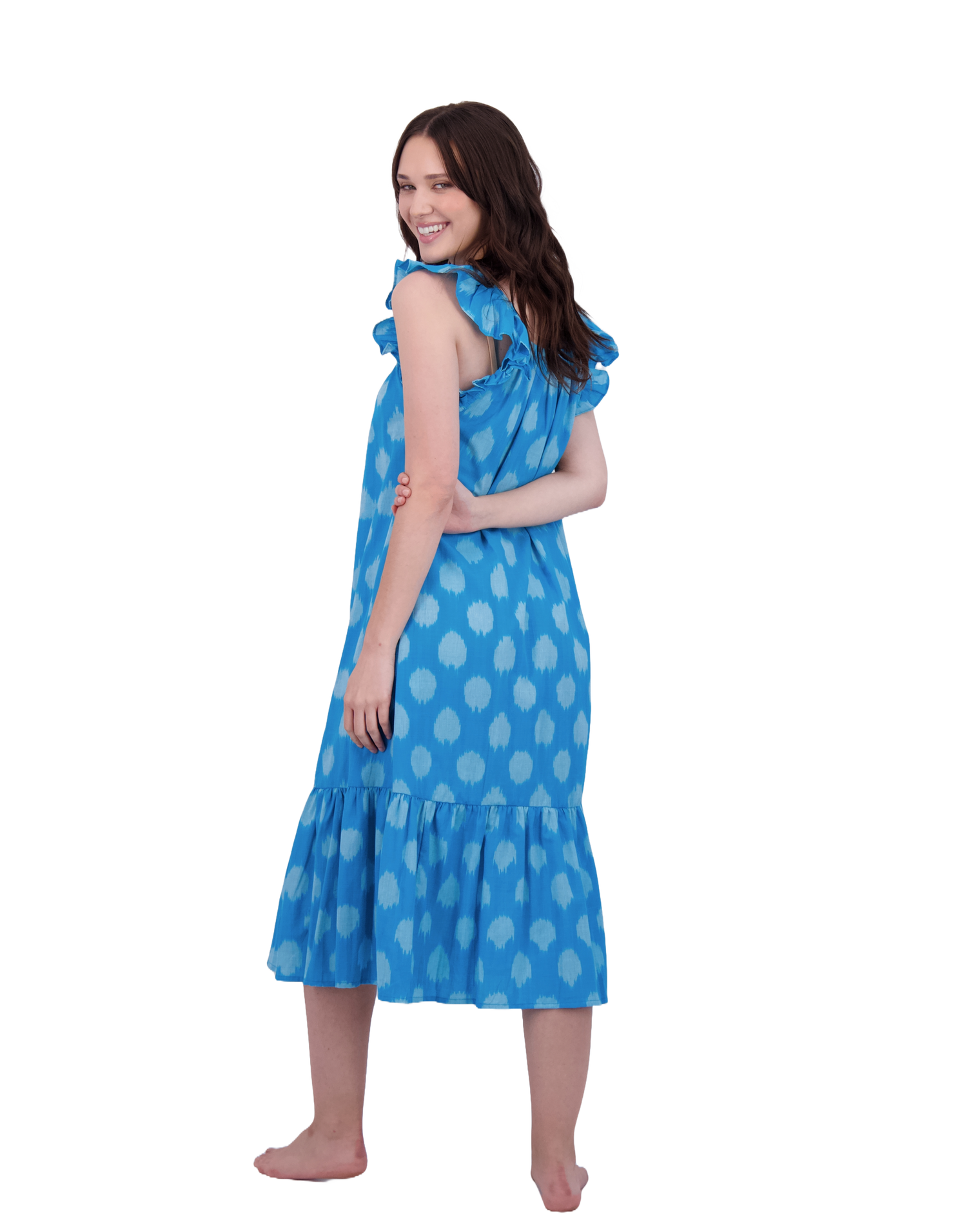 Eva Women's Ruffle Sundress Cerulean Blue Ikat