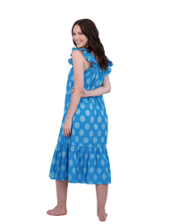 Eva Women's Ruffle Sundress Cerulean Blue Ikat