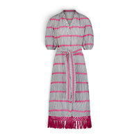 Mer St Barth Estelle Women's Fringed Shirtdress Marine Stripe Embroidery