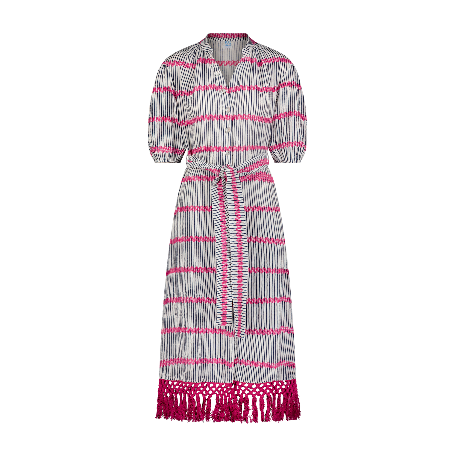 Estelle Women's Fringed Shirtdress Marine Stripe Embroidery