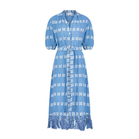 Estelle Womens Fringed Shirtdress Sky White Embroidery