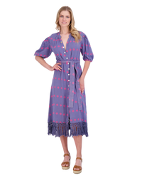 Estelle Women's Fringed Shirtdress Periwinkle Embroidery