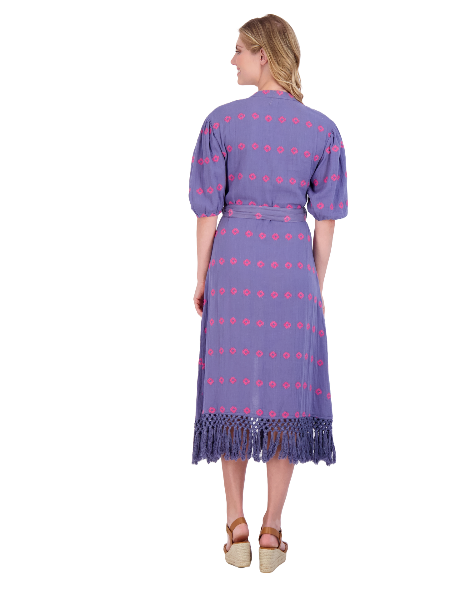 Estelle Women's Fringed Shirtdress Periwinkle Embroidery