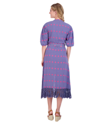 Estelle Women's Fringed Shirtdress Periwinkle Embroidery