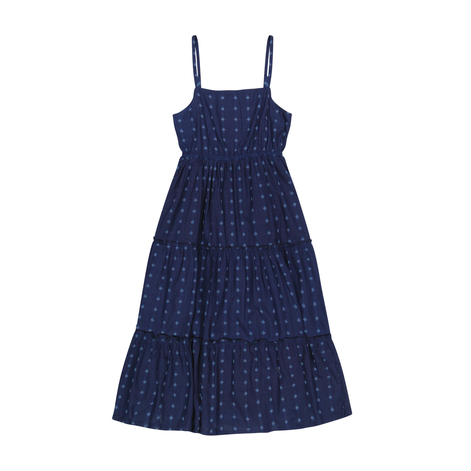 Emilie Women's Maxi Strappy Sundress Navy Turquoise Swiss Dot