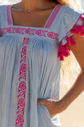 Mer St Barth Mini Sandrine Women's Dress Sky Embroidery