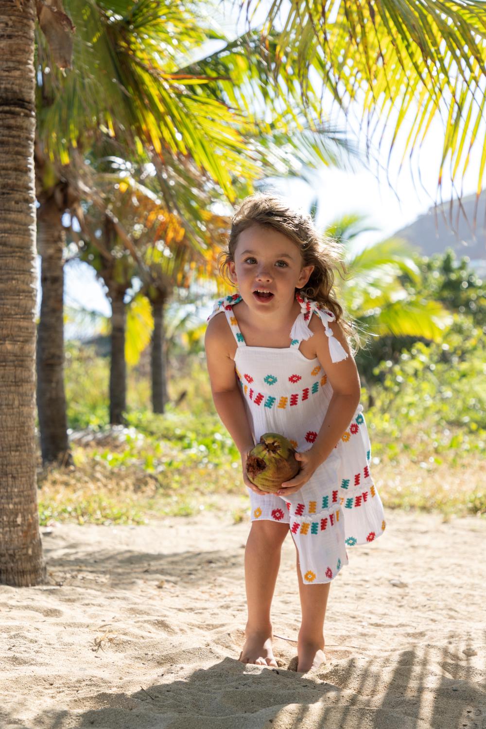 Bella Girl's Shoulder Tie Sundress White Embroidery