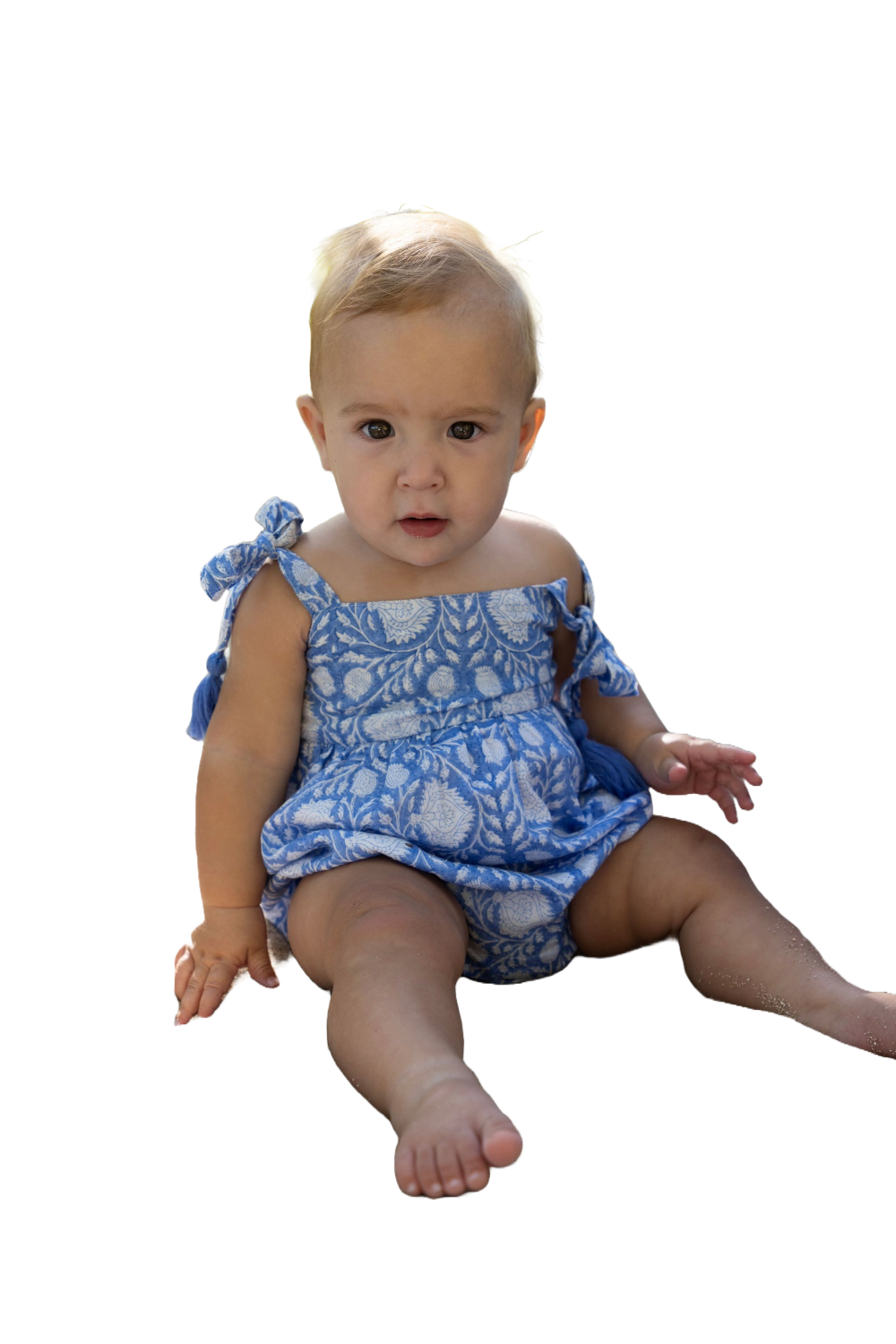 Zoe Shoulder Tie Baby Romper Farida Blue