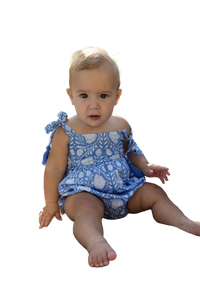 Zoe Shoulder Tie Baby Romper Farida Blue