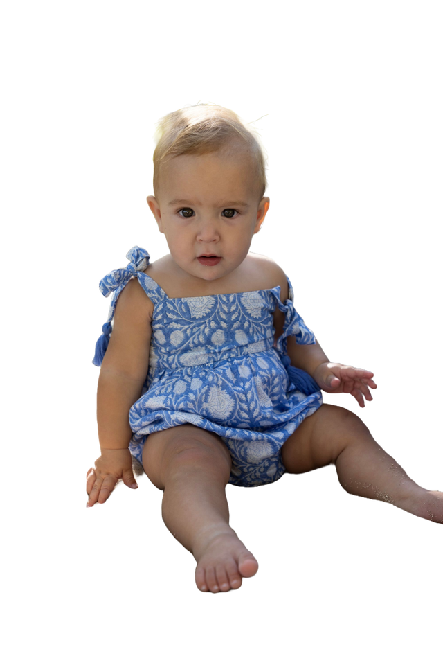 Zoe Shoulder Tie Baby Romper Farida Blue