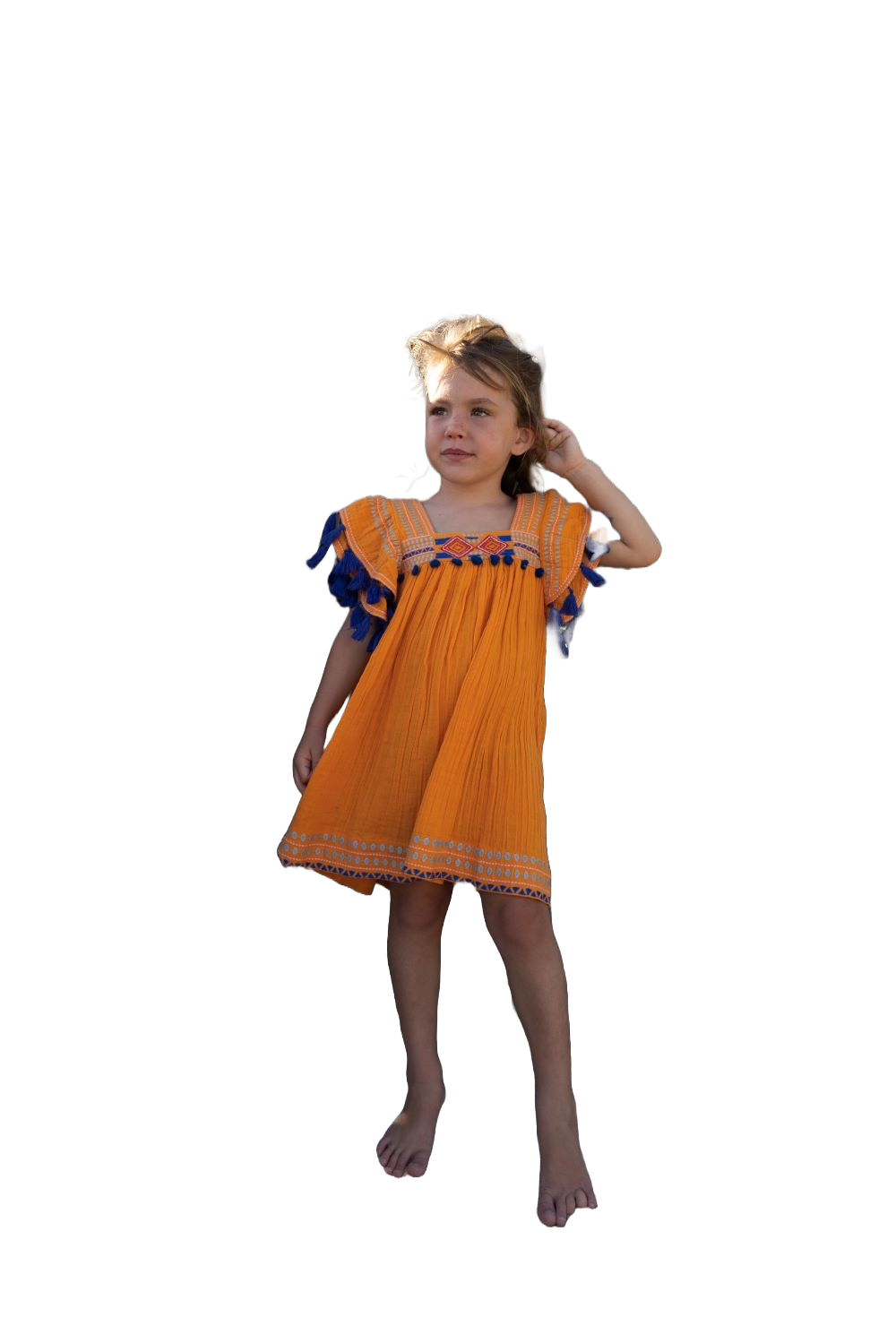 Serena Girl's Tassel Dress Marigold Embroidery