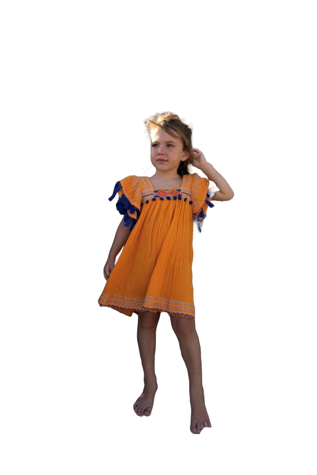 Serena Girl's Tassel Dress Marigold Embroidery