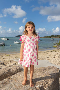 Sophie Girl's Tassel Dress White Pink Ikat