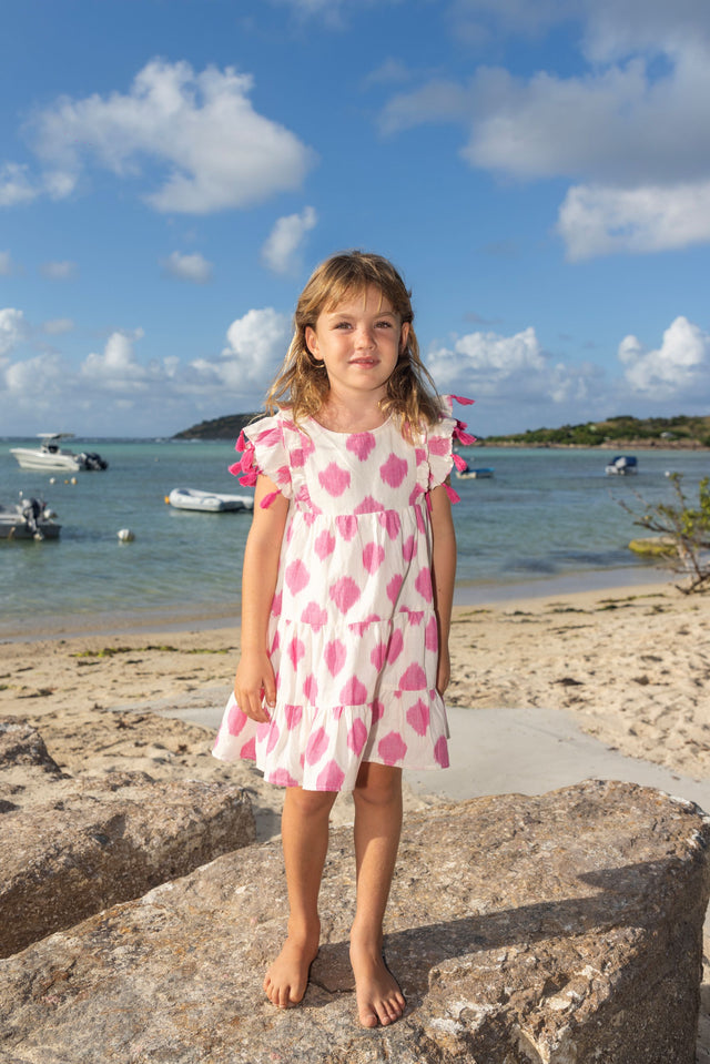 Sophie Girl's Tassel Dress White Pink Ikat